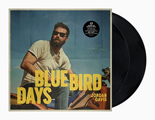 Vinyl record of Jordan Davis’ “Bluebird Days” album with portrait cover.