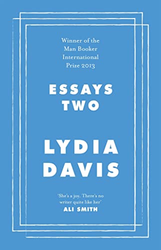 Blue book cover with white text: "Essays Two" by Lydia Davis.