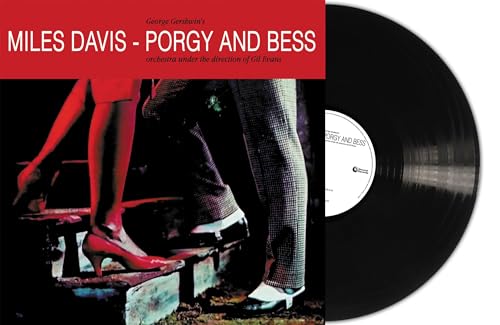 Album cover for Miles Davis Porgy and Bess next to a black vinyl record.