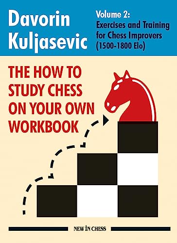 The cover of a chess workbook with a red knight on a black and white board.