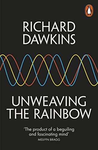 Book cover of Unweaving the Rainbow by Richard Dawkins featuring three colorful sine waves.