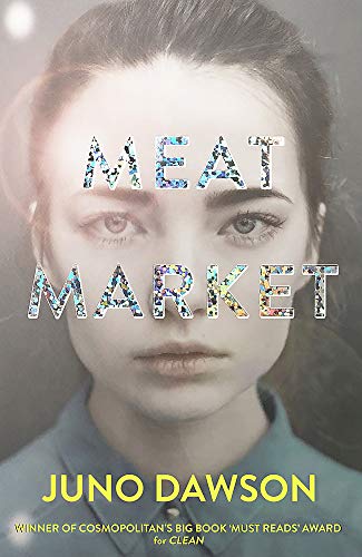 Book cover featuring a woman's face with the title Meat Market and author Juno Dawson.