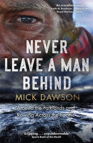 Book cover featuring a weathered man’s face and the title “Never Leave a Man Behind.”