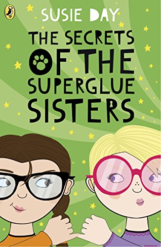 Book cover: two girls with glasses and a paw print design.