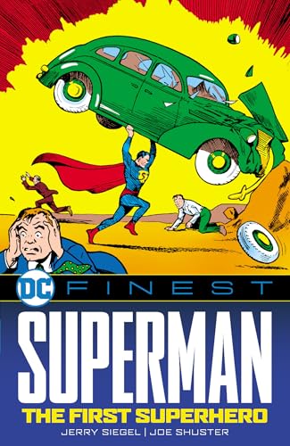 Vintage comic book cover featuring Superman lifting a car, with onlookers.