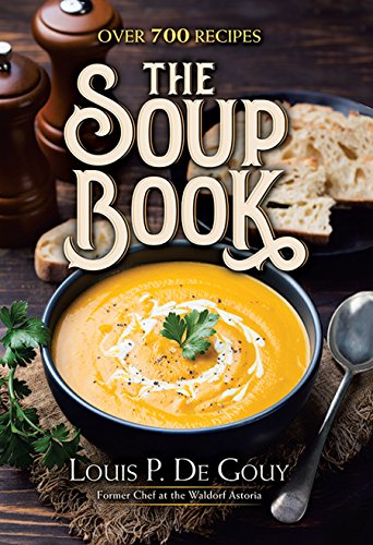Cookbook cover featuring a bowl of soup, bread, and spice grinders.
