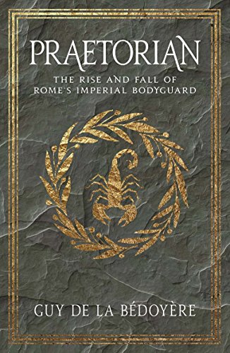 Book cover with gold laurel wreath, scorpion, and title "Praetorian.