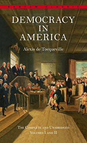 Book cover for Democracy in America by Alexis de Tocqueville featuring a historical painting.