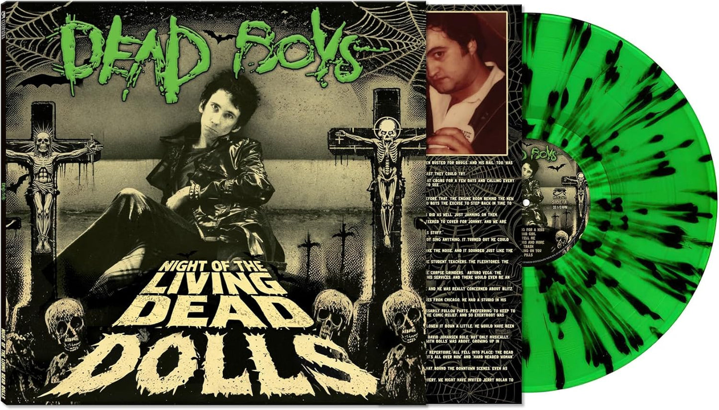 Dead Boys album cover: colorful splatter design with band members and skulls.