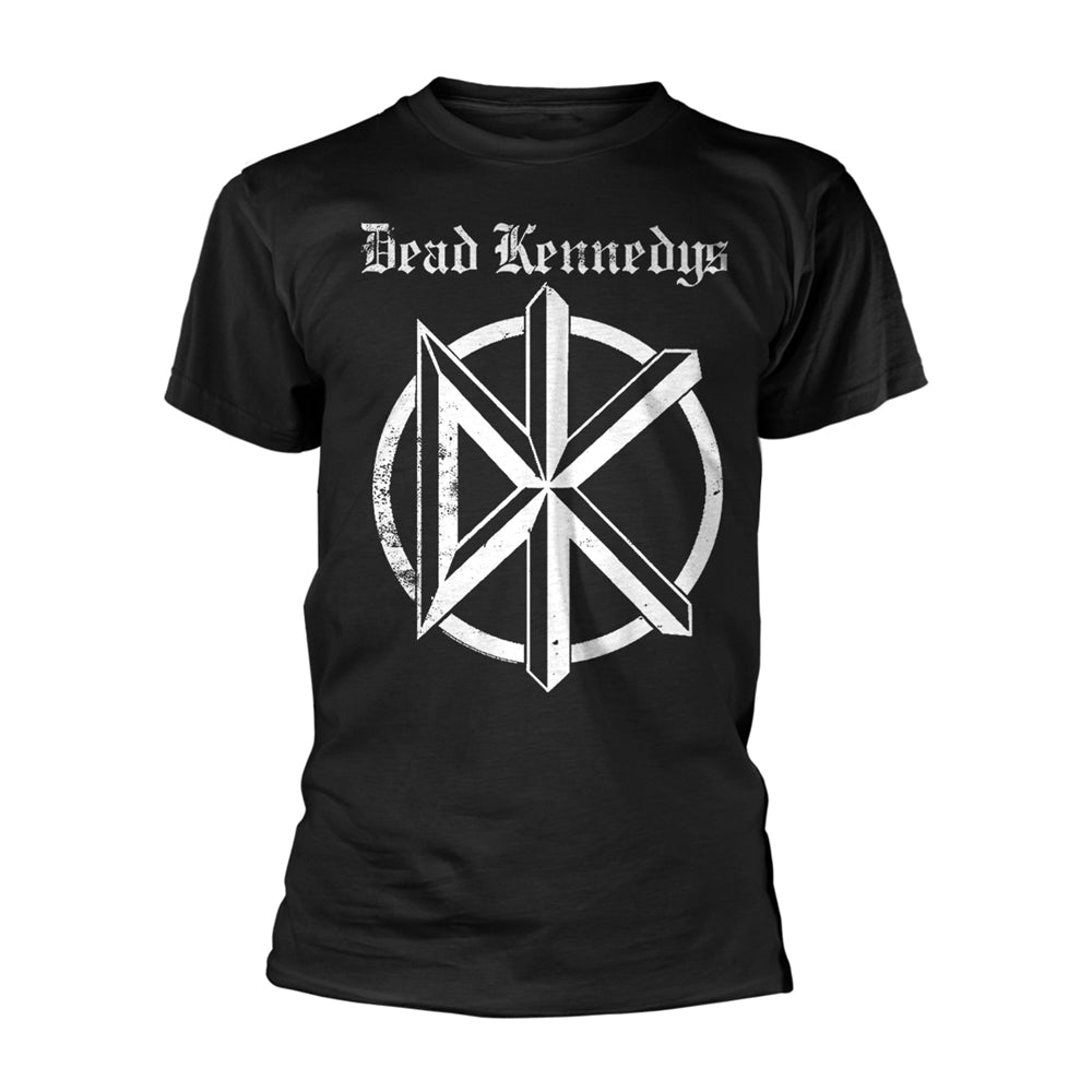 Black t-shirt with white Dead Kennedys logo: a starburst within a circle.