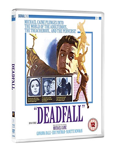 Deadfall" Blu-ray cover featuring Michael Caine and abstract figures in purple.