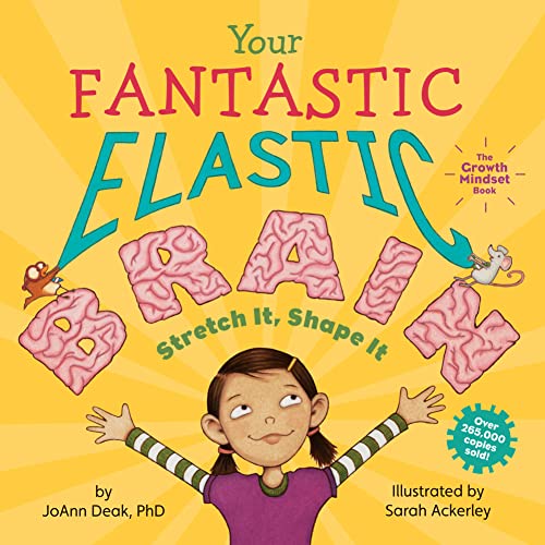 Book cover titled Your Fantastic Elastic Brain with a girl and brain-shaped letters.