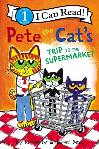 Pete the Cat and friends shop at the supermarket in a colorful book cover.