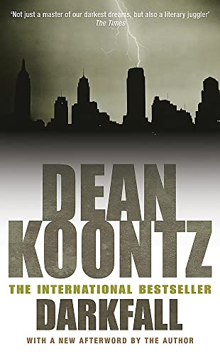 Book cover for "Darkfall" by Dean Koontz, featuring a silhouetted city skyline.