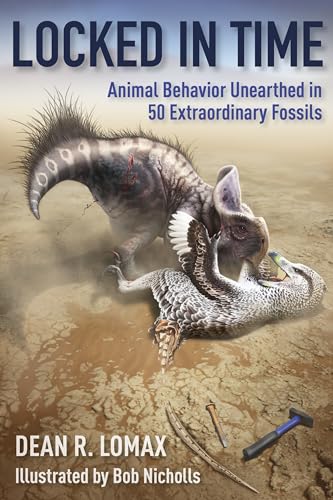 Book cover: "Locked in Time" featuring fossilized dinosaur illustration.