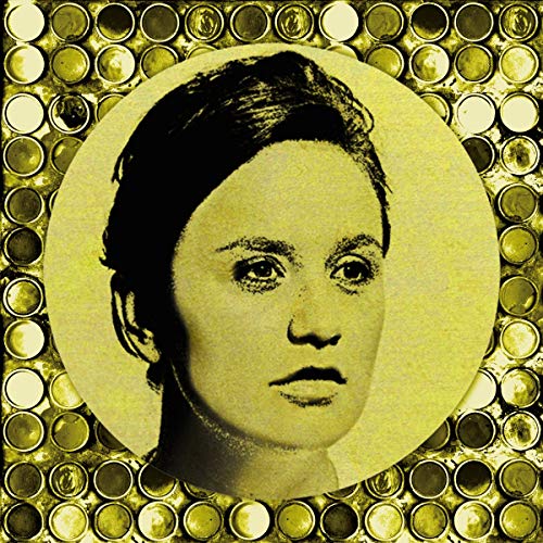 CD cover: Black and white portrait of a woman on a gold background.