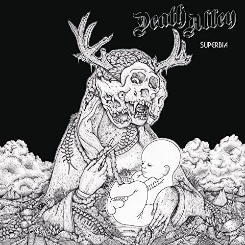 Black and white album cover with detailed illustration of a monstrous figure.