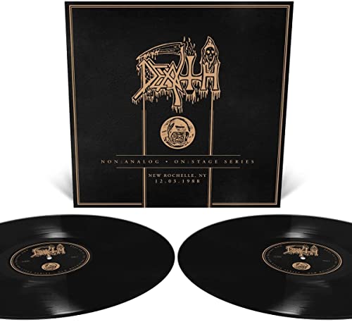 Death album cover and two black vinyl records with labels.