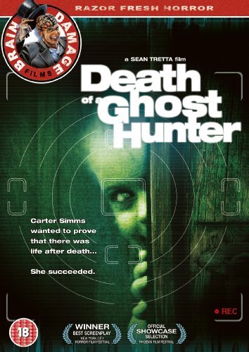 DVD cover for horror film “Death of a Ghost Hunter” with ghostly figure.