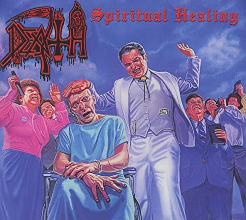 Death album cover: "Spiritual Healing" depicts a healer and patients.