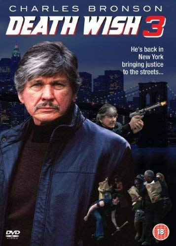 DVD cover for "Death Wish 3" featuring Charles Bronson and city backdrop.