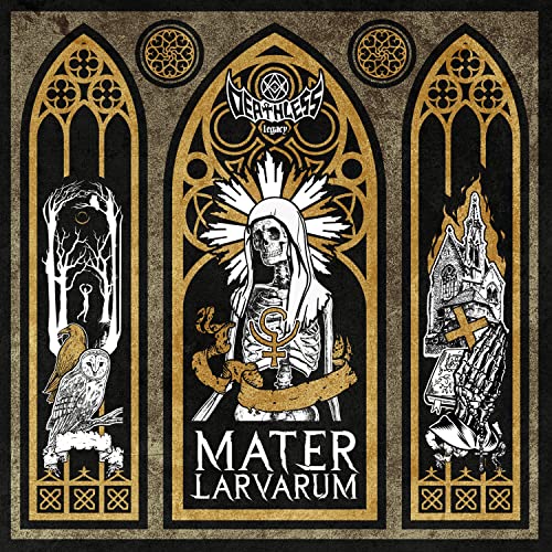 Black and gold album cover with skeletal figures and gothic architecture.
