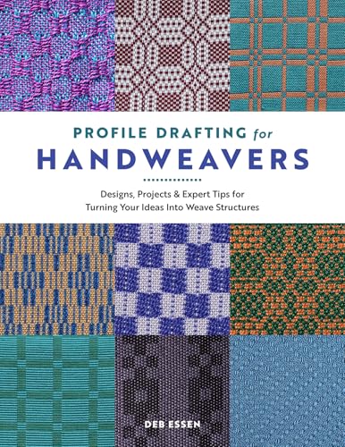 Book cover titled Profile Drafting for Handweavers featuring a grid of colorful woven fabric patterns.