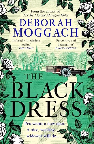 Book cover: floral design, church, hearse, and large title "The Black Dress".