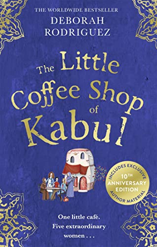 Book cover: “The Little Coffee Shop of Kabul” with a café illustration.