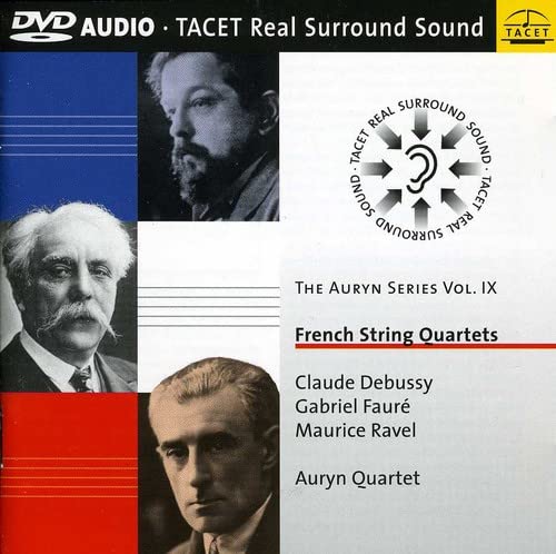DVD cover featuring portraits of Debussy, Fauré, and Ravel, with musical notation.