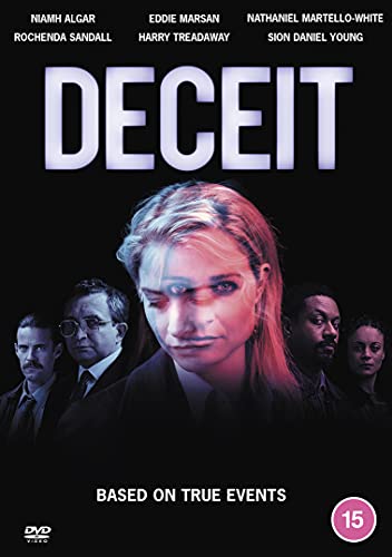 DVD cover for "Deceit" featuring a woman and several men in shadow.