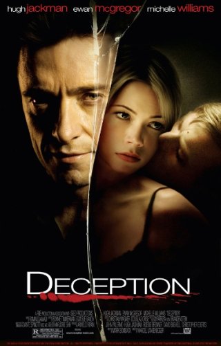 DVD cover art for Deception featuring Hugh Jackman, Ewan McGregor, and Michelle Williams.