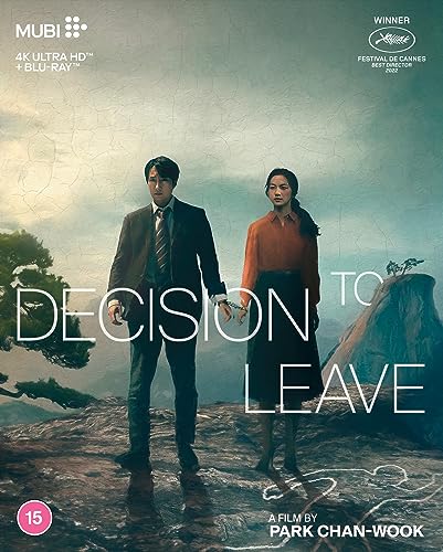 Blu-ray cover for “Decision to Leave” featuring a man and woman holding hands.