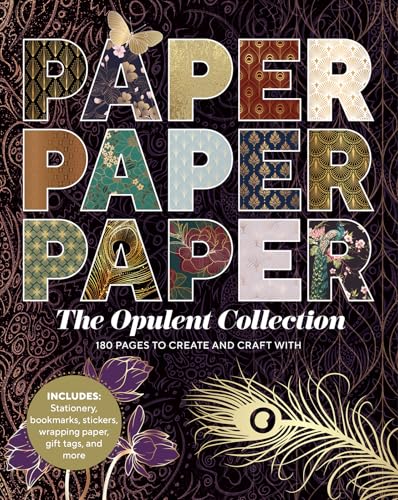 Book cover with patterned paper samples, stickers, and a feather.
