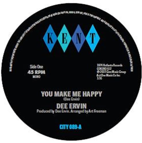 Black vinyl record label with blue diamond logos and white text.