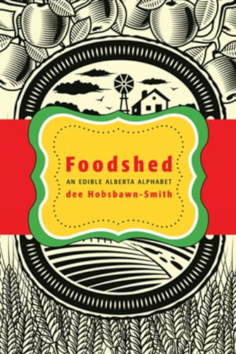 Book cover for "Foodshed" featuring apples, farmland, and a windmill.
