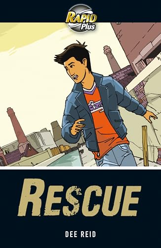 Book cover: boy running in a city, title "Rescue" below.