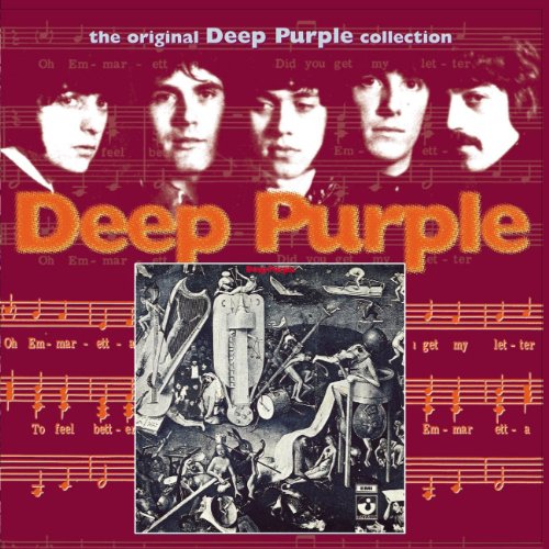 Deep Purple album cover with band photos and chaotic musical artwork.