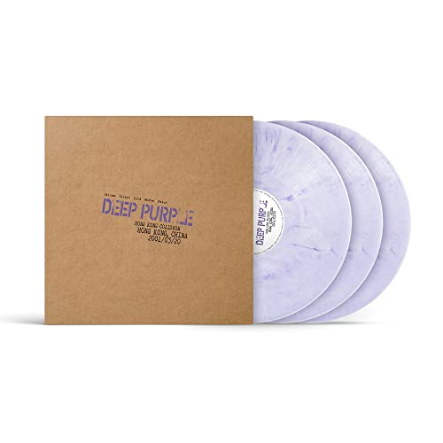 Brown cardboard vinyl sleeve with three light purple marbled vinyl records.