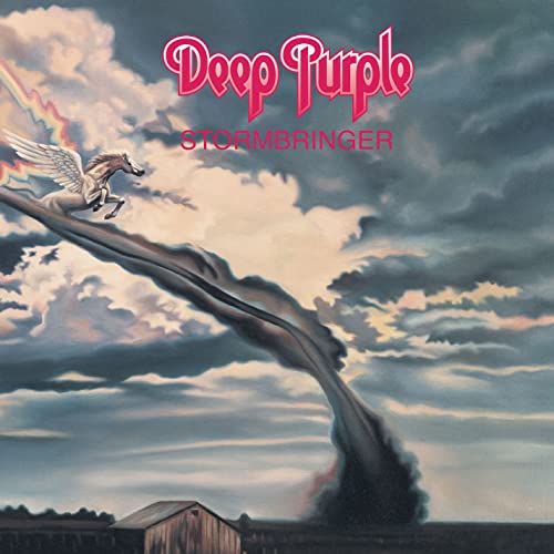Album cover: winged horse above stormy clouds and a small building.