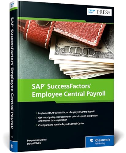 Book cover for "SAP SuccessFactors Employee Central Payroll" with money image.