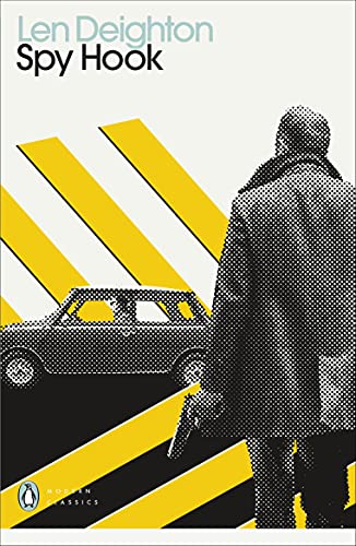Book cover featuring a halftone man holding a gun near a car on yellow stripes.