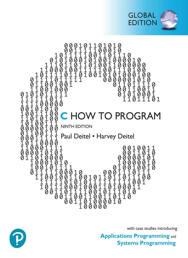 Book cover for C How to Program with binary code forming a large C.