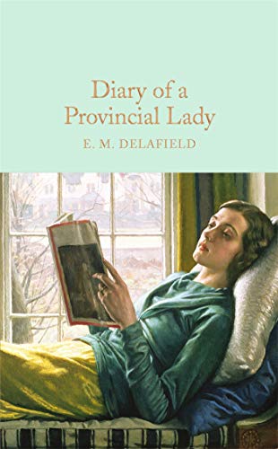 Book cover: woman reading in bed, vintage illustration, titled "Diary of a Provincial Lady".