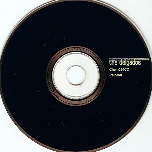 Black CD with white label reading "the delgados" and "Peloton".