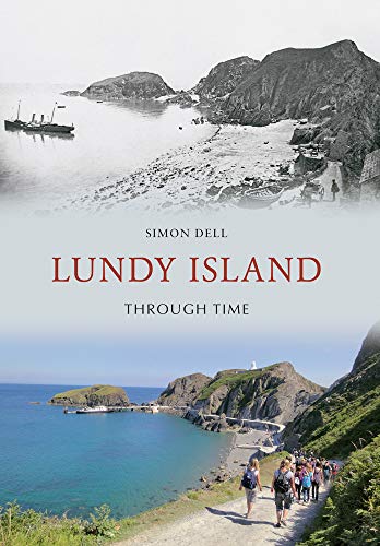 Book cover: "Lundy Island Through Time" with historical and modern coastal views.