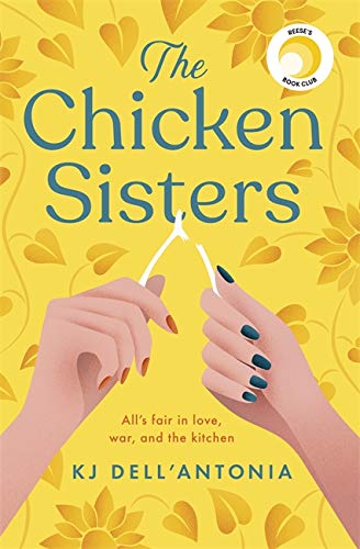 Book cover with teal text, hands breaking a wishbone, yellow floral background.