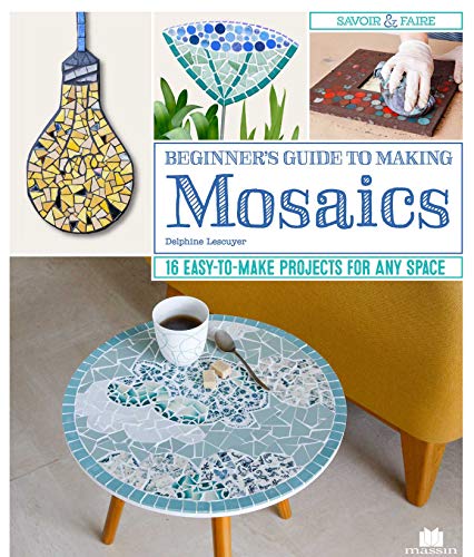Book cover featuring various mosaic craft projects, including a lightbulb, flower, and tiled table.