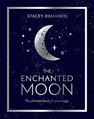 Book cover with silver crescent moon and starry dark blue background.