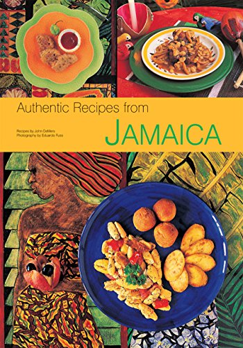 Cookbook cover featuring Jamaican food and colorful artwork.